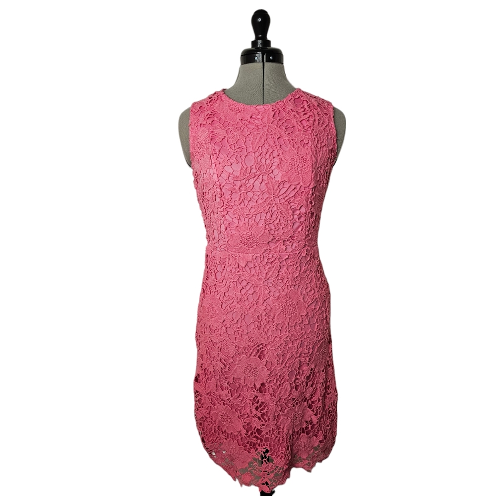 Classy Pink Floral Lace Overlay Sleeveless Sheath Dress